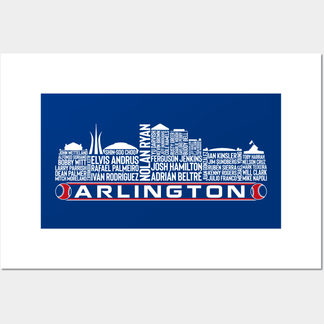 Texas Baseball Team All Time Legends, Arlington City Skyline Wall Art by Legend Skyline